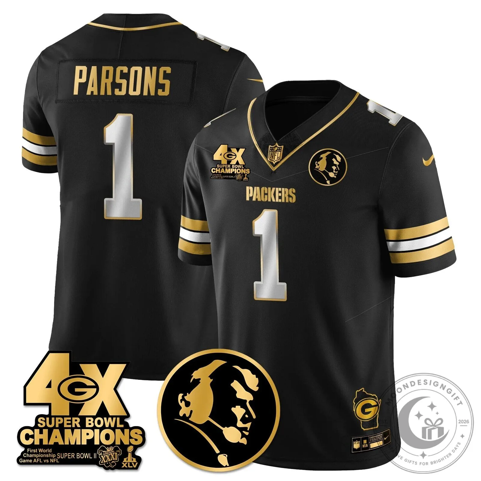 John Madden Green Bay Packers Super Bowl Champions Black Football Jersey 54 John Madden Green Bay Packers Super Bowl Champions Black Football Jersey