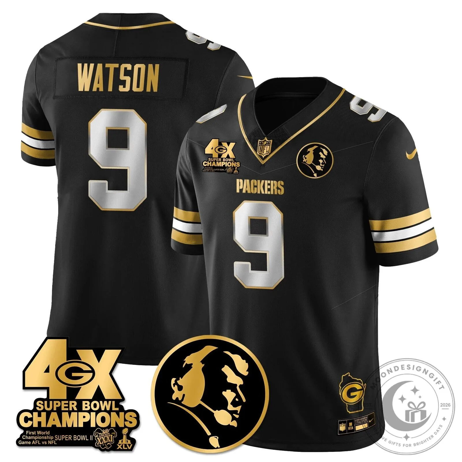 John Madden Green Bay Packers Super Bowl Champions Black Football Jersey 56 John Madden Green Bay Packers Super Bowl Champions Black Football Jersey