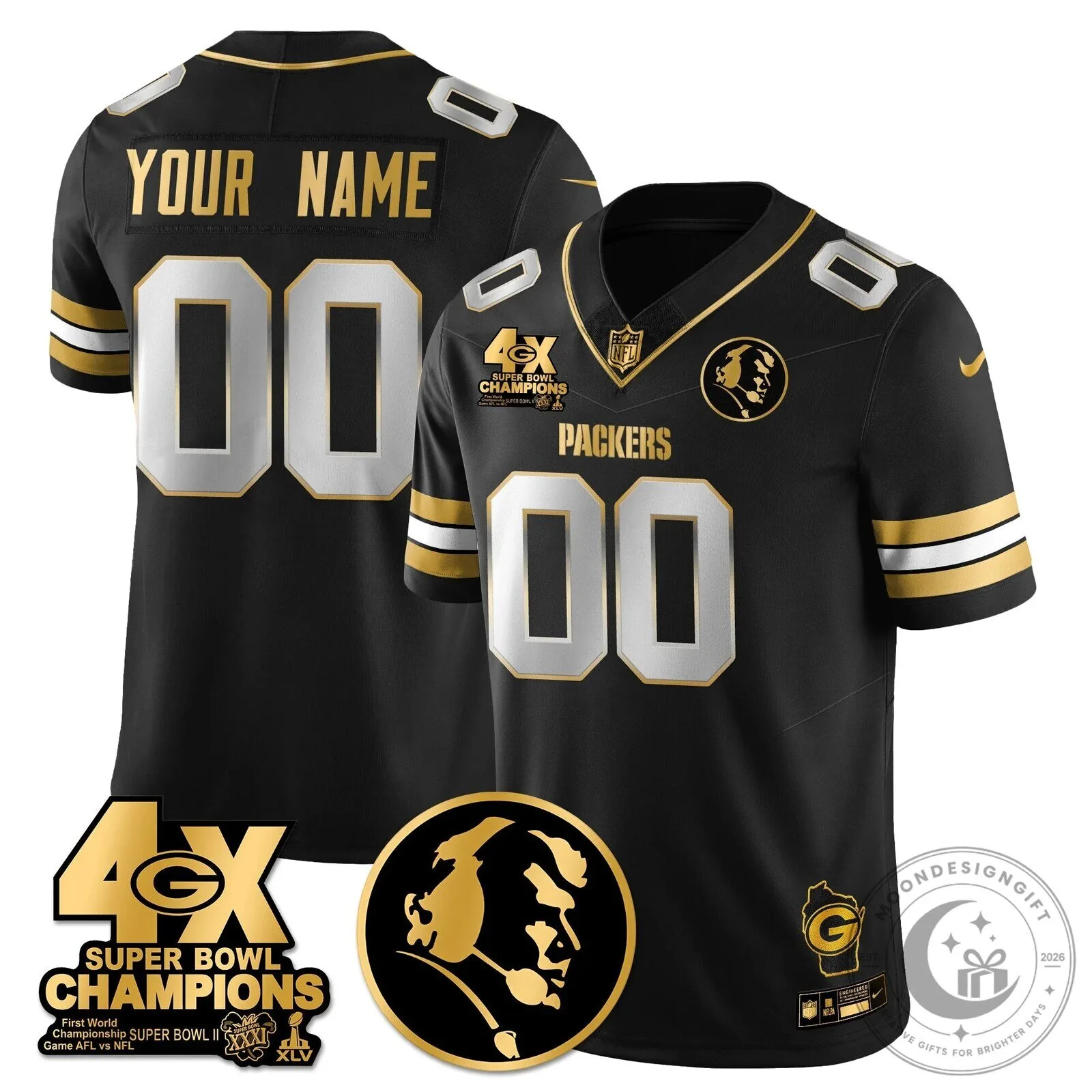 John Madden Green Bay Packers Super Bowl Champions Black Football Jersey 57 John Madden Green Bay Packers Super Bowl Champions Black Football Jersey