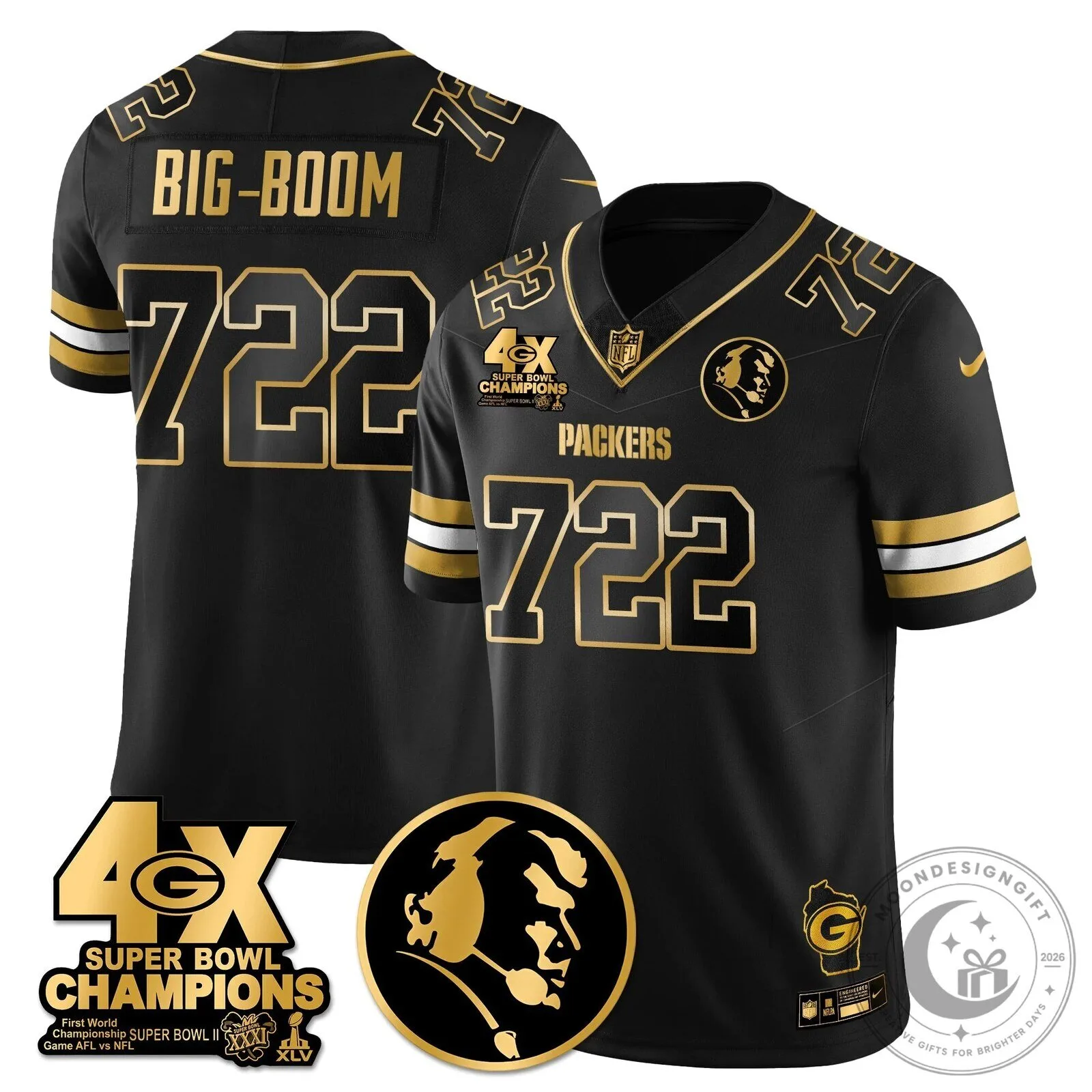 John Madden Green Bay Packers Super Bowl Champions Black Football Jersey 58 John Madden Green Bay Packers Super Bowl Champions Black Football Jersey