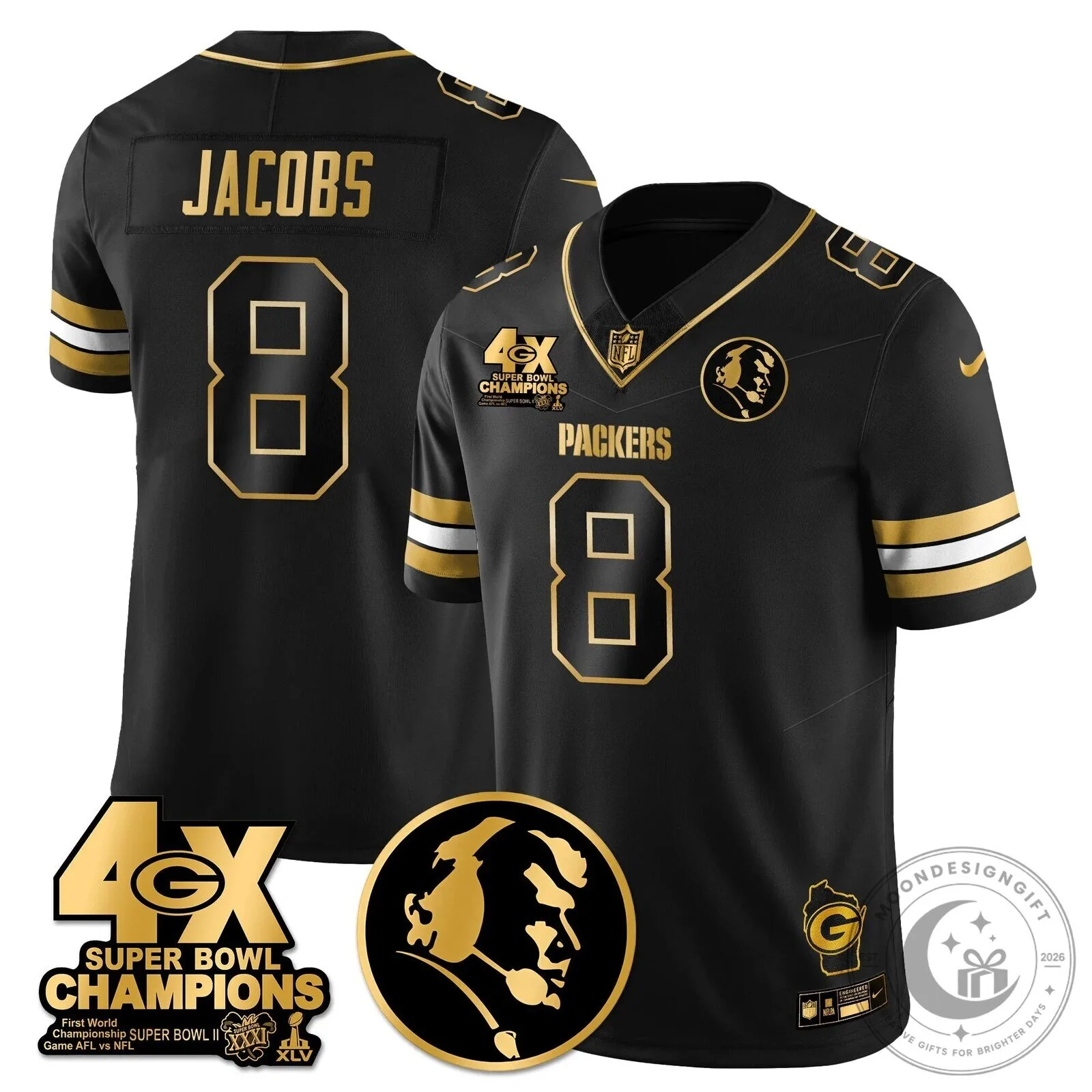 John Madden Green Bay Packers Super Bowl Champions Black Football Jersey 60 John Madden Green Bay Packers Super Bowl Champions Black Football Jersey