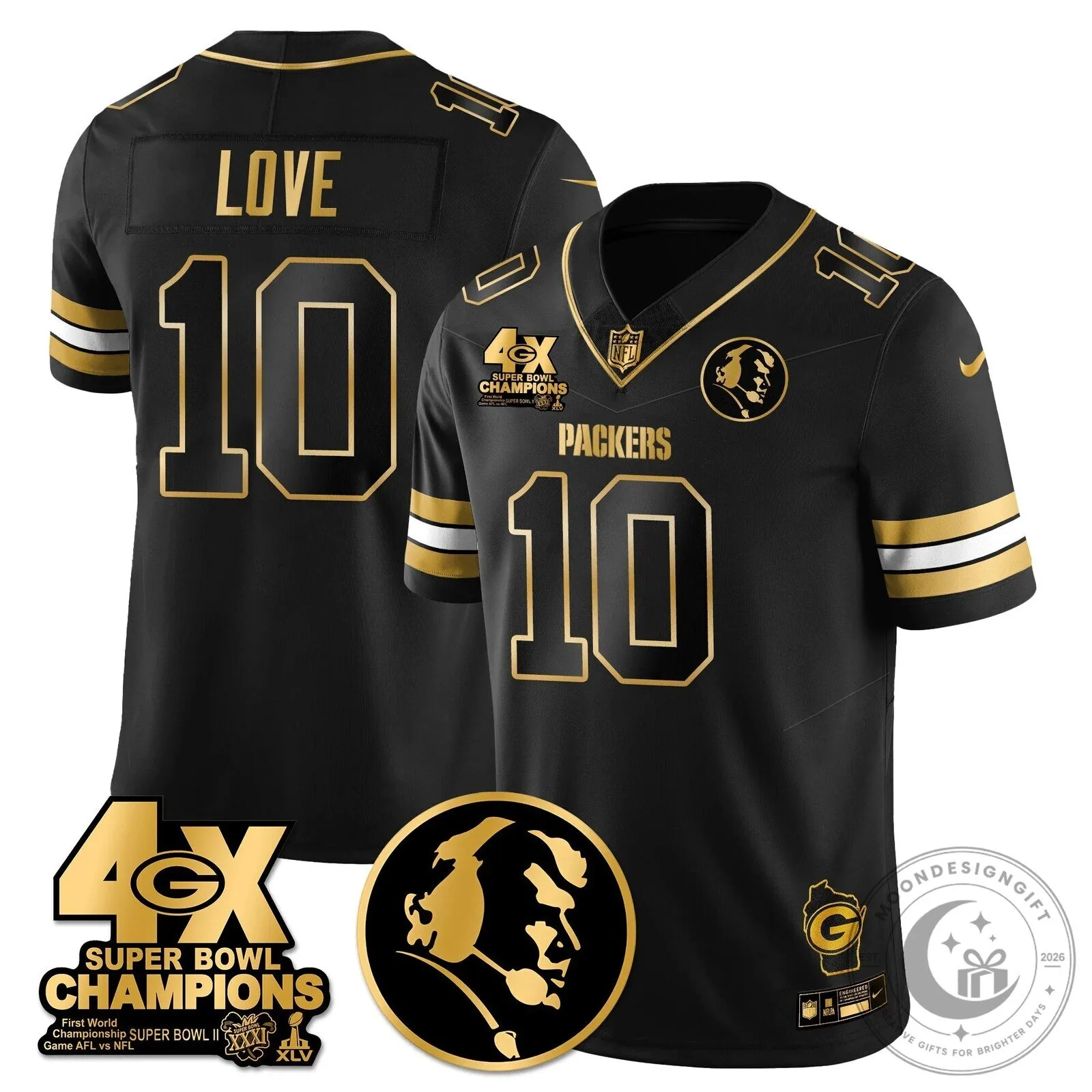 John Madden Green Bay Packers Super Bowl Champions Black Football Jersey 61 John Madden Green Bay Packers Super Bowl Champions Black Football Jersey