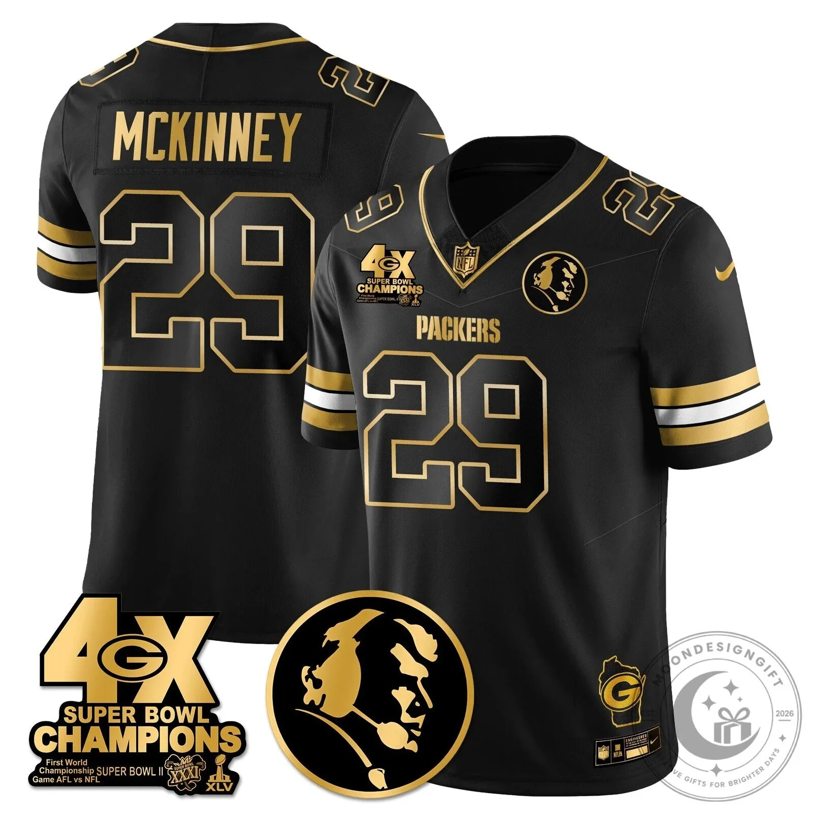 John Madden Green Bay Packers Super Bowl Champions Black Football Jersey 62 John Madden Green Bay Packers Super Bowl Champions Black Football Jersey