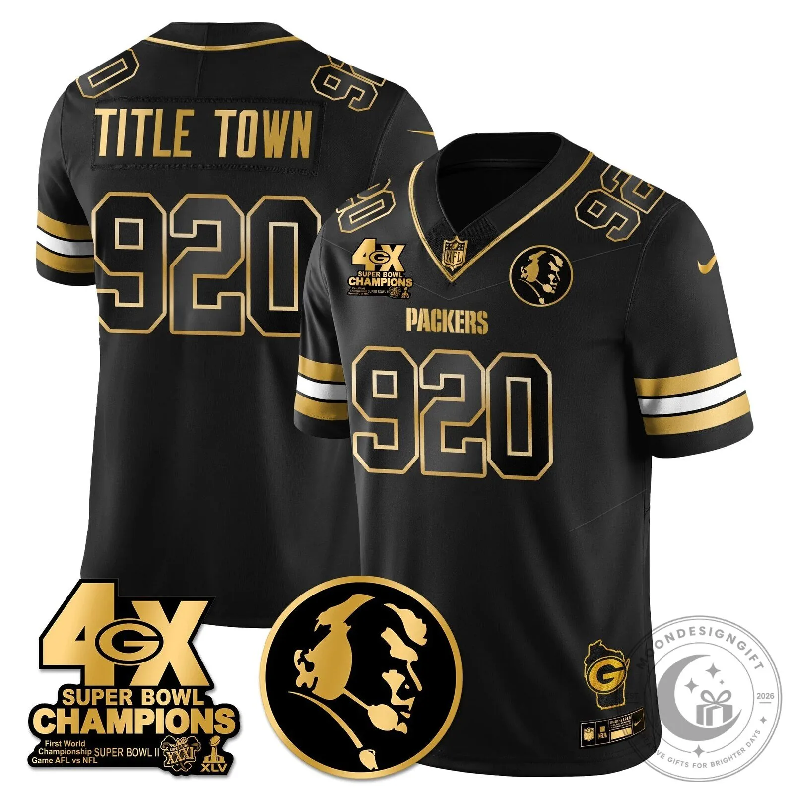John Madden Green Bay Packers Super Bowl Champions Black Football Jersey 64 John Madden Green Bay Packers Super Bowl Champions Black Football Jersey