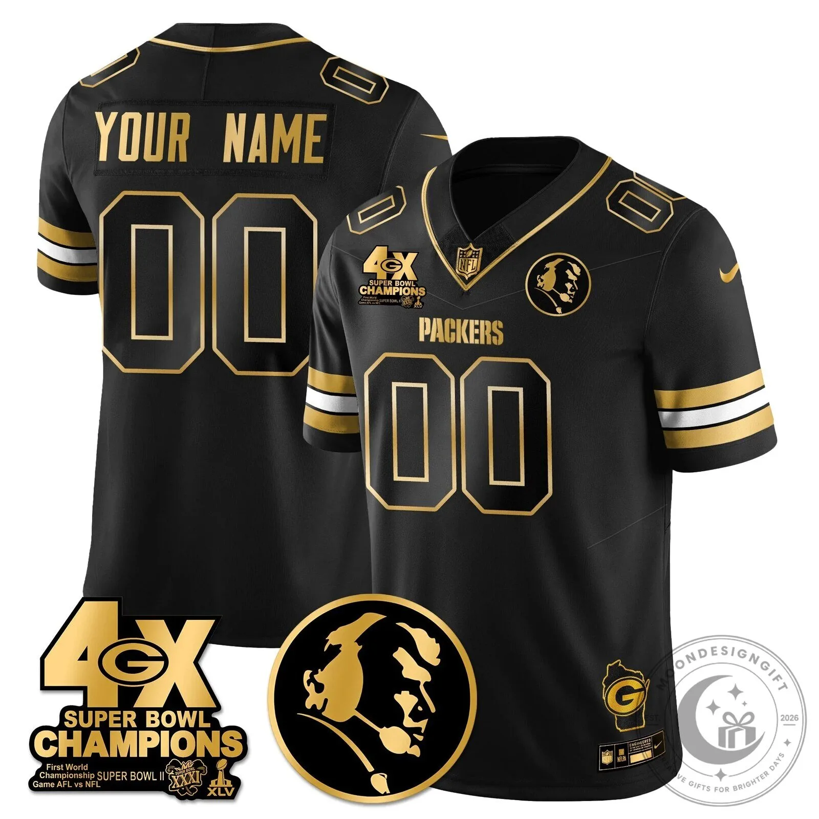 John Madden Green Bay Packers Super Bowl Champions Black Football Jersey 66 John Madden Green Bay Packers Super Bowl Champions Black Football Jersey