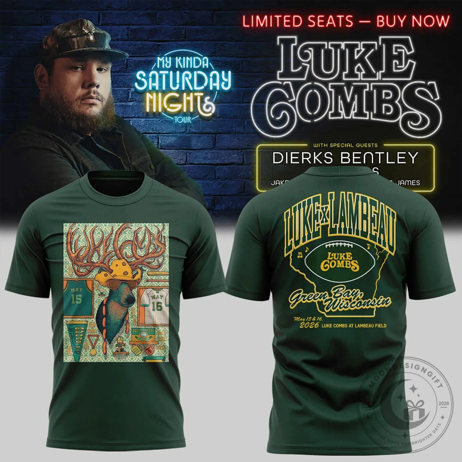 Luke Combs Lambeau Field Concert Green Bay Wisconsin Music Tour T-Shirt