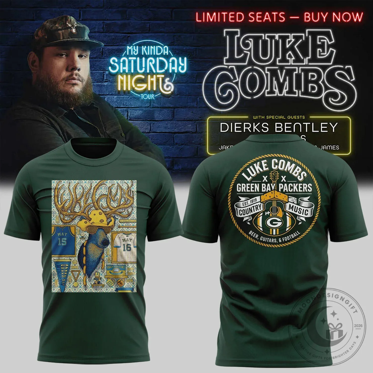 Luke Combs Green Bay Packers Lambeau Field Concert T-Shirt