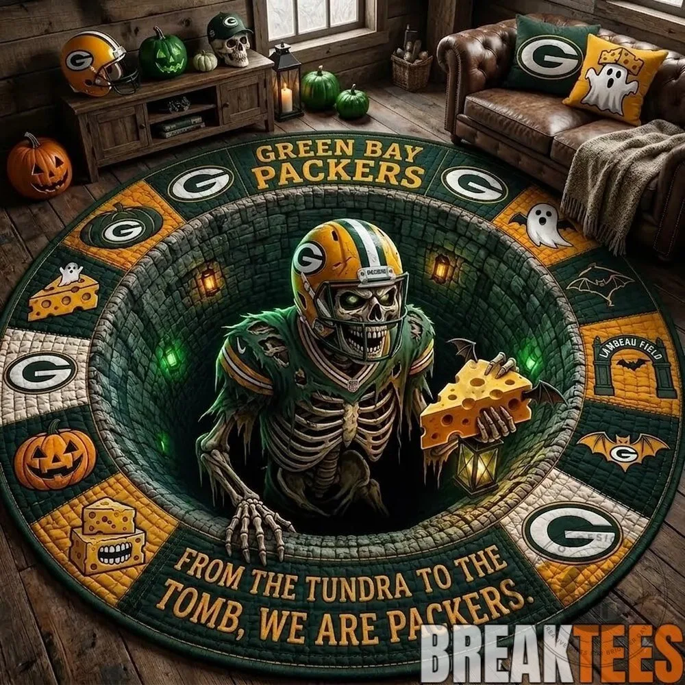Green Bay Packers Halloween Skeleton Football Player Round Rug