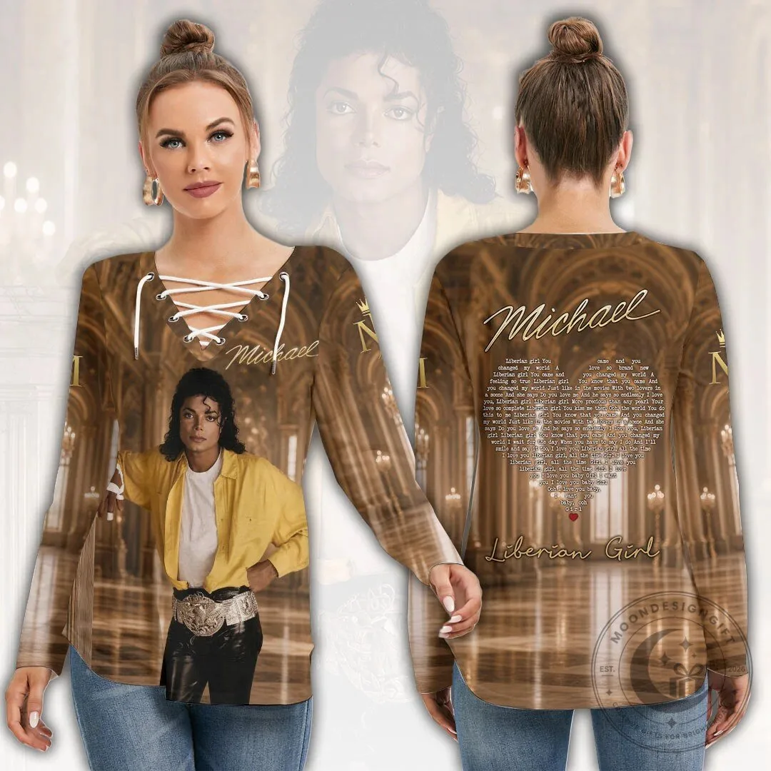 Michael Jackson Liberian Girl Song Lyrics Long Sleeve Lace-Up Sweatshirt