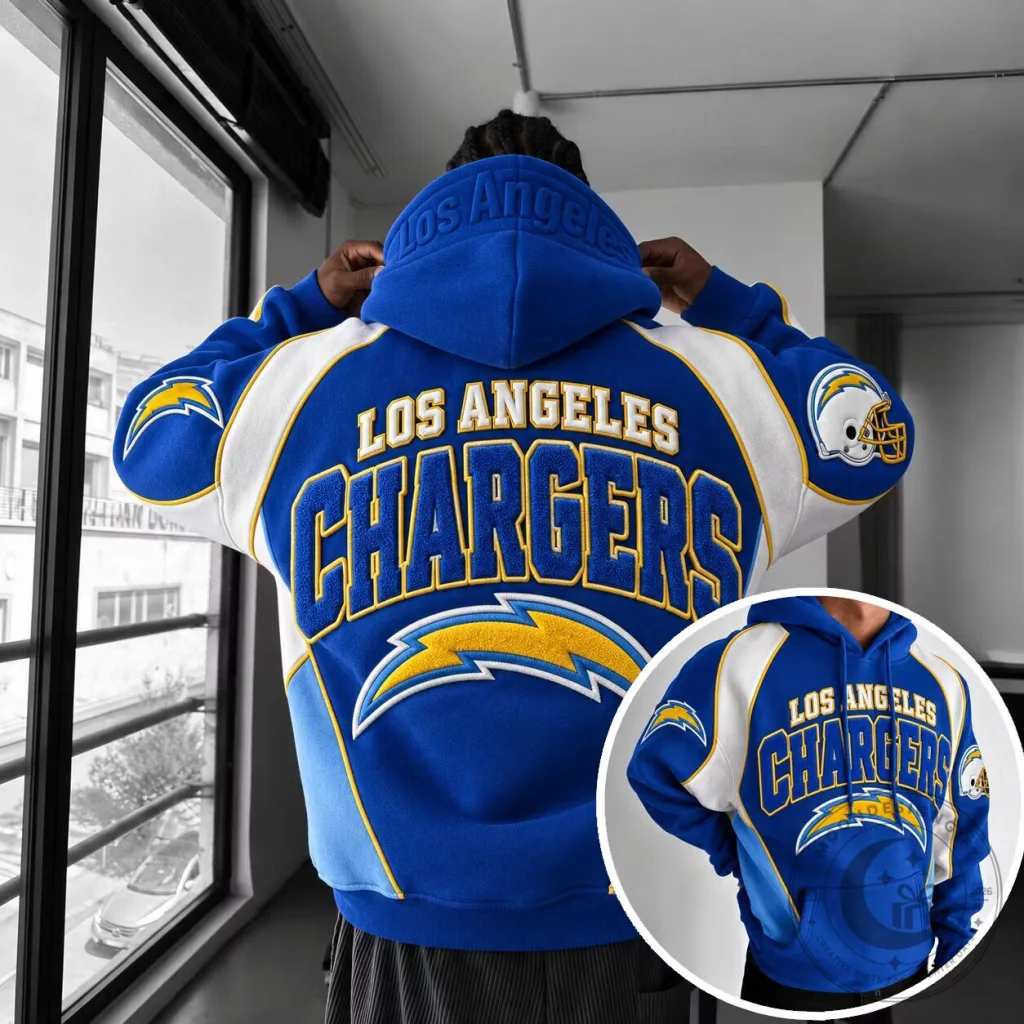 Blue and Yellow Hoodie of the Los Angeles Chargers Football Team Blue and Yellow Hoodie of the Los Angeles Chargers Football Team