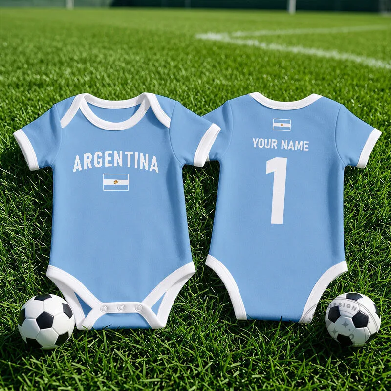Argentina National Football Team Baby Romper with Custom Name and Number