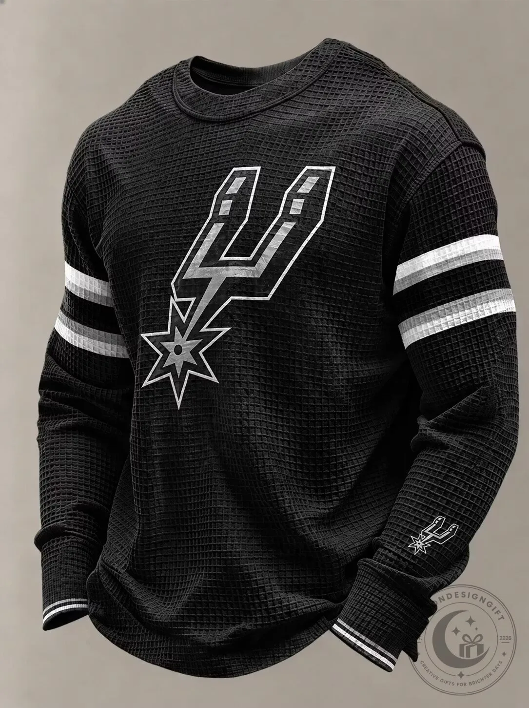 San Antonio Spurs Basketball Team Logo Waffle Knit Long-Sleeve Shirt