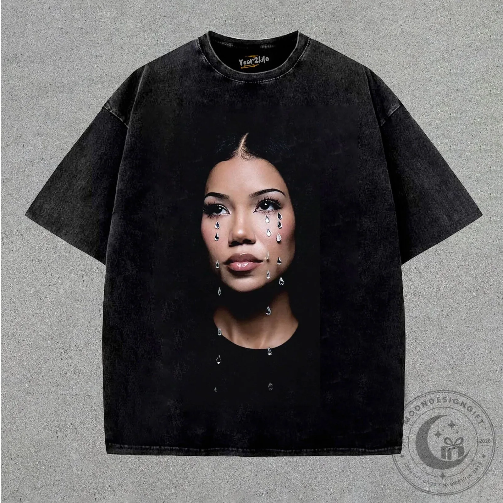 Jhene Aiko Westside Whimsy Portrait Graphic Print Washed Black T-Shirt
