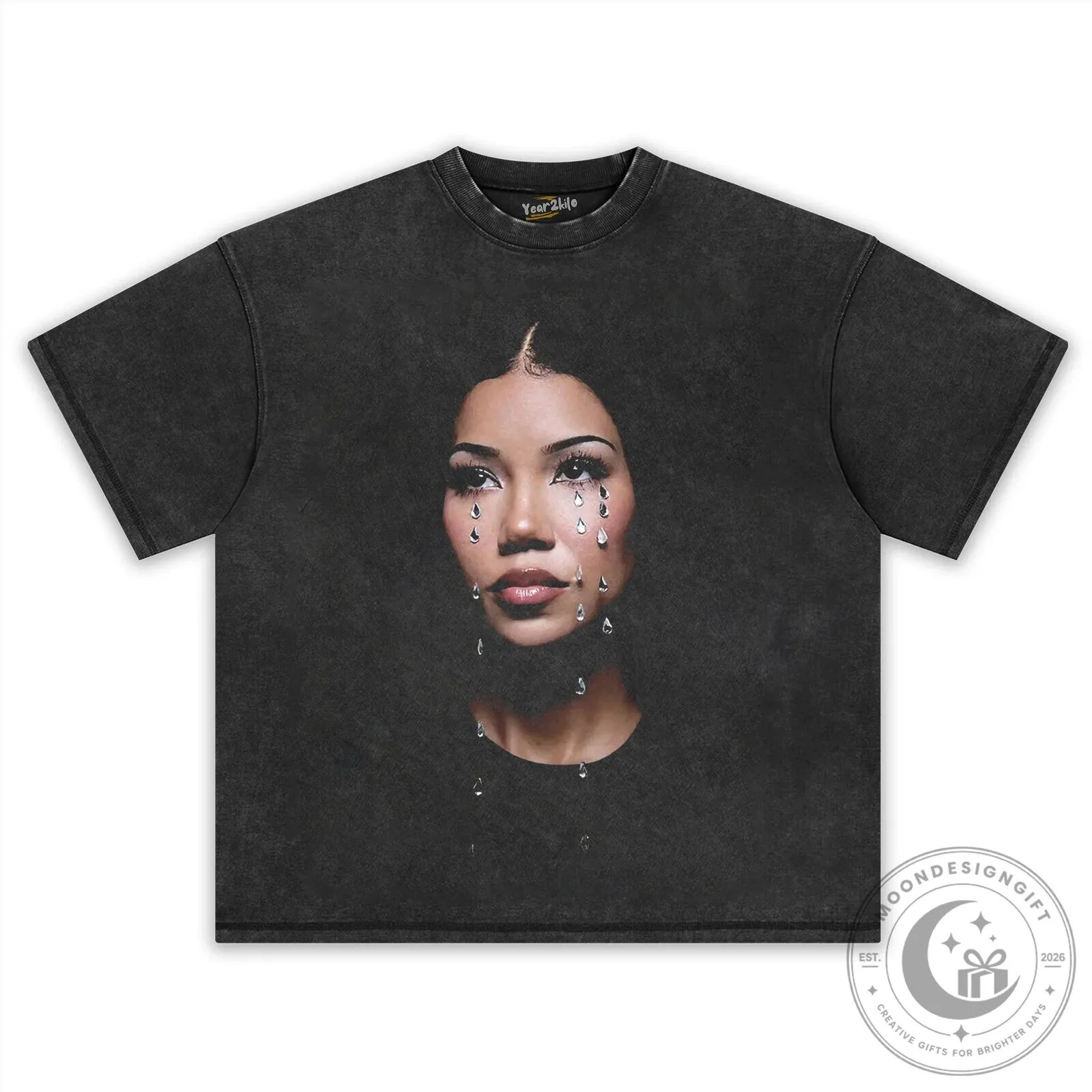 Jhene Aiko Westside Whimsy Portrait Graphic Print Washed Black T-Shirt 14 Jhene Aiko Westside Whimsy Portrait Graphic Print Washed Black T-Shirt