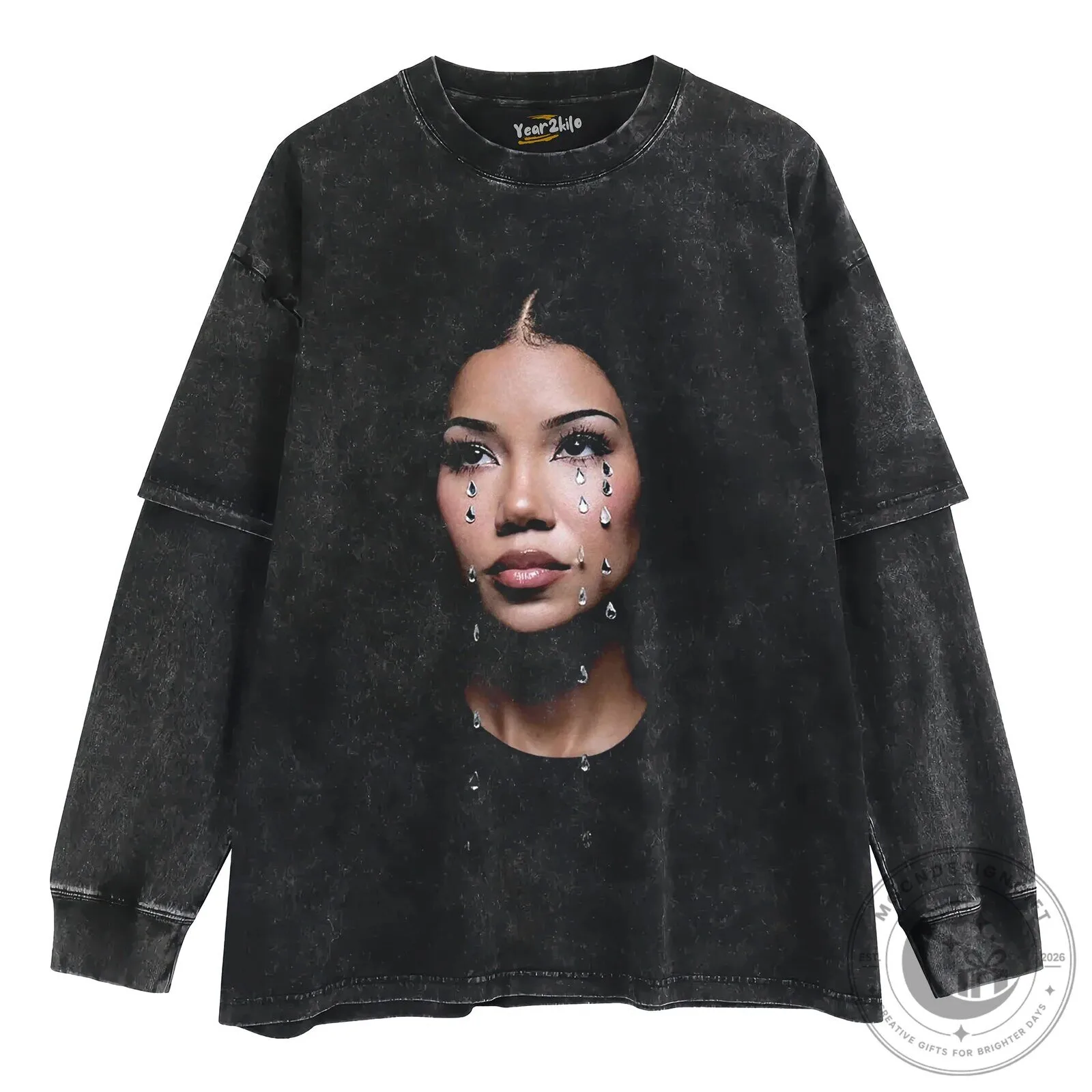 Jhene Aiko Westside Whimsy Portrait Graphic Print Washed Black T-Shirt 16 Jhene Aiko Westside Whimsy Portrait Graphic Print Washed Black T-Shirt