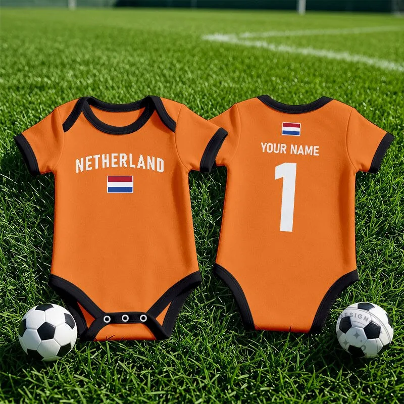 Netherlands Football Team Baby Romper Custom Name and Number Infant Bodysuit