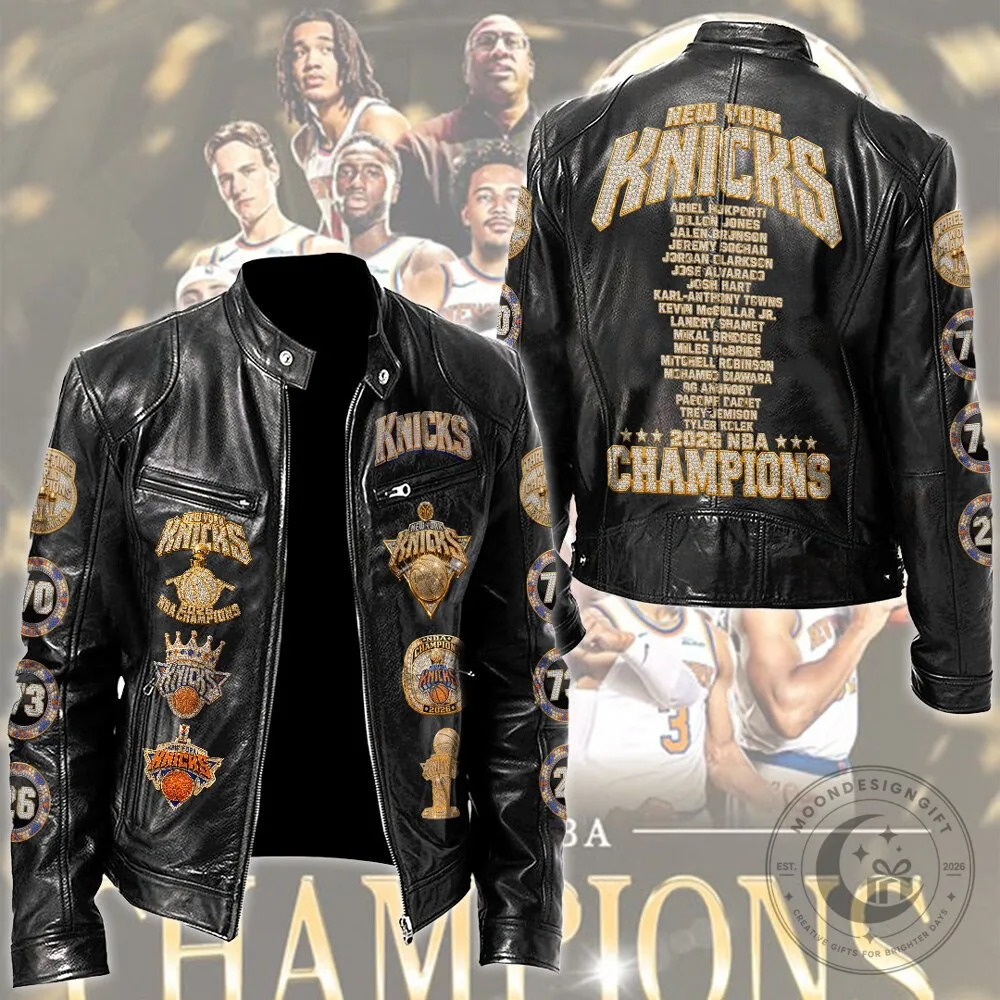 2026 NBA Champions Motorcycle Leather Jacket for New York Knicks Fans