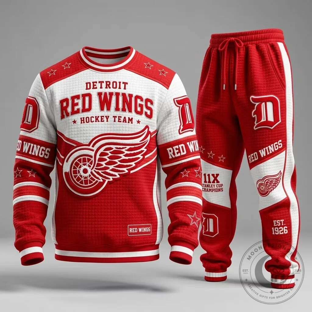 Detroit Red Wings Hockey Team Stanley Cup Champions Quilted Sweatshirt and Jogger Set 5 Detroit Red Wings Hockey Team Stanley Cup Champions Quilted Sweatshirt and Jogger Set