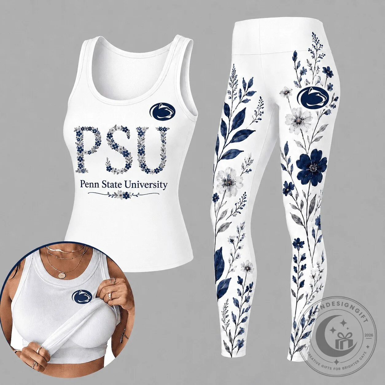 Penn State Nittany Lions Floral Pattern Built-in-Bra Tank Top and Leggings Set