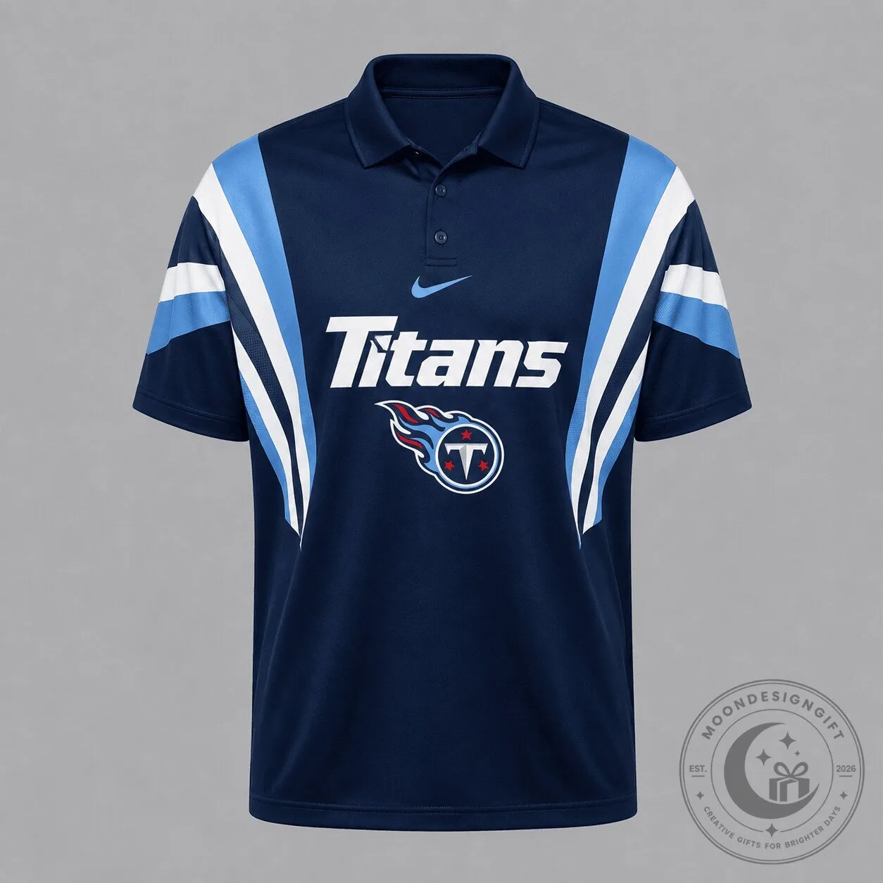 Tennessee Titans NFL Football Team Navy Blue and Light Blue Striped Polo Shirt
