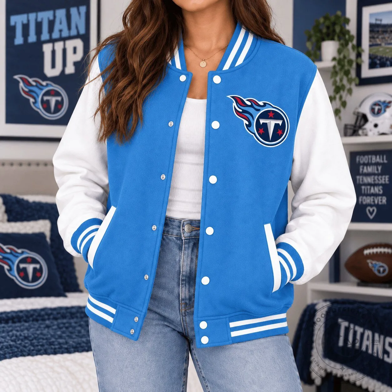 Tennessee Titans NFL Classic Varsity Emblem Bomber Jacket
