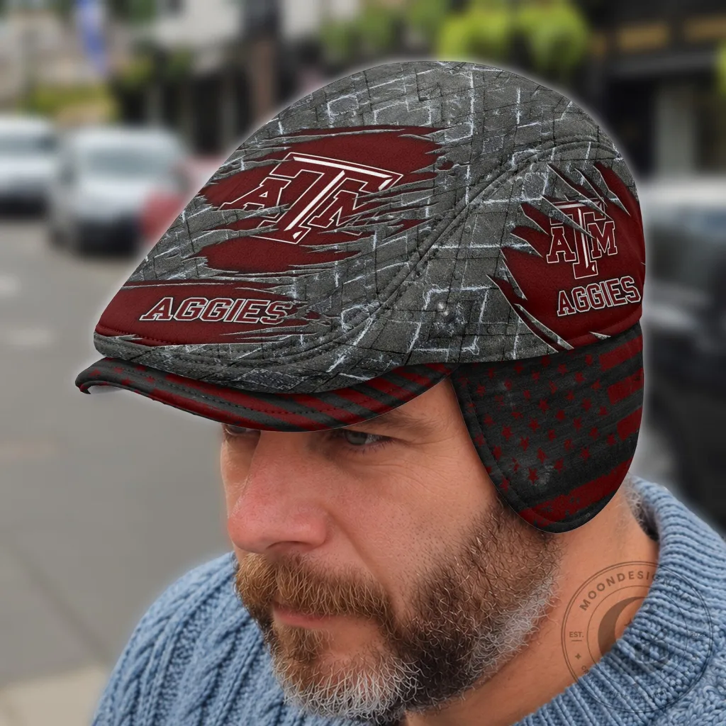 NCAA Flat Cap by Texas A&M Aggies Featuring Foldable Ear Flaps NCAA Flat Cap by Texas A&M Aggies Featuring Foldable Ear Flaps