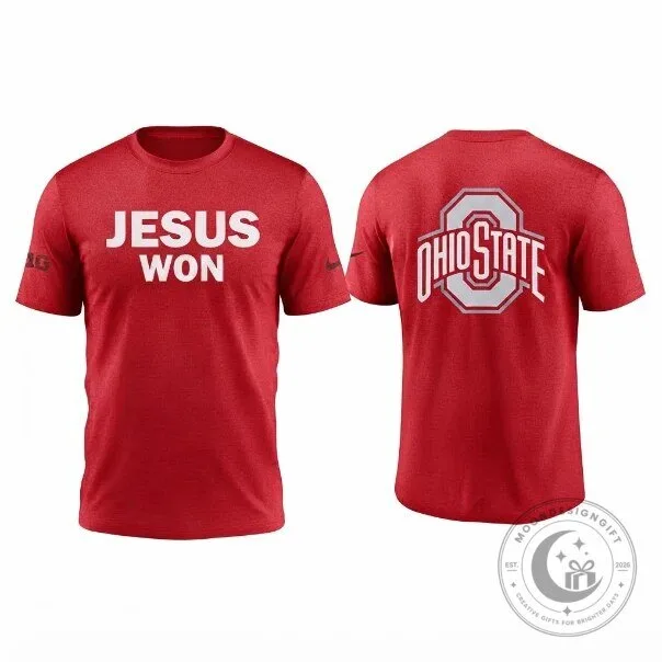 Red T-Shirt Featuring Jesus Won Christian Faith for Ohio State Buckeyes Fans 1 Red T-Shirt Featuring Jesus Won Christian Faith for Ohio State Buckeyes Fans