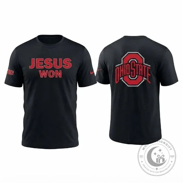 Red T-Shirt Featuring Jesus Won Christian Faith for Ohio State Buckeyes Fans 9 Red T-Shirt Featuring Jesus Won Christian Faith for Ohio State Buckeyes Fans