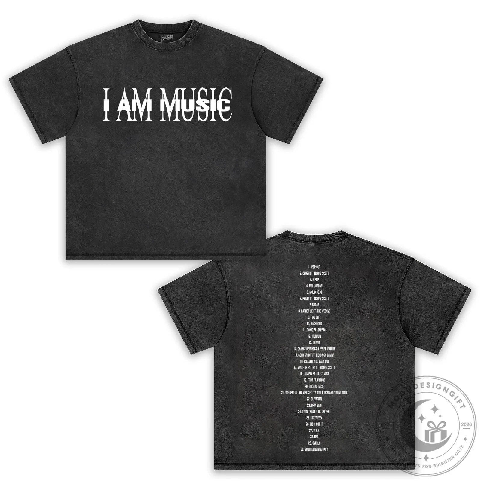 Black T-Shirt featuring Tracklist from Playboi Carti's I Am Music Album 9 Black T-Shirt featuring Tracklist from Playboi Carti