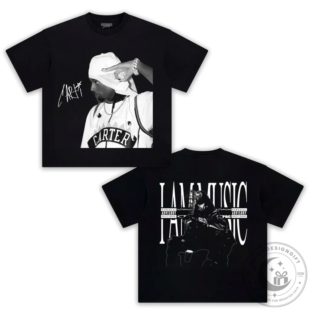 Black T-Shirt Featuring Playboi Carti's I Am Music Album Artwork Black T-Shirt Featuring Playboi Carti's I Am Music Album Artwork