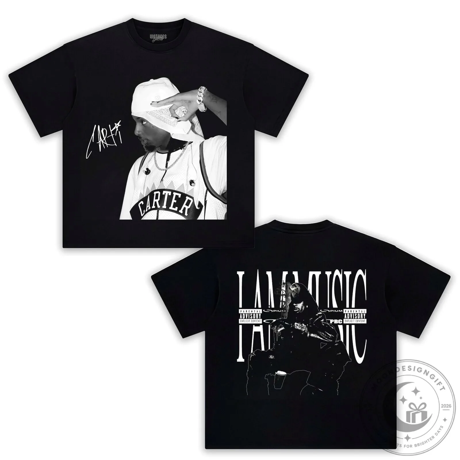 Black T-Shirt Featuring Playboi Carti's I Am Music Album Artwork 4 Black T-Shirt Featuring Playboi Carti's I Am Music Album Artwork
