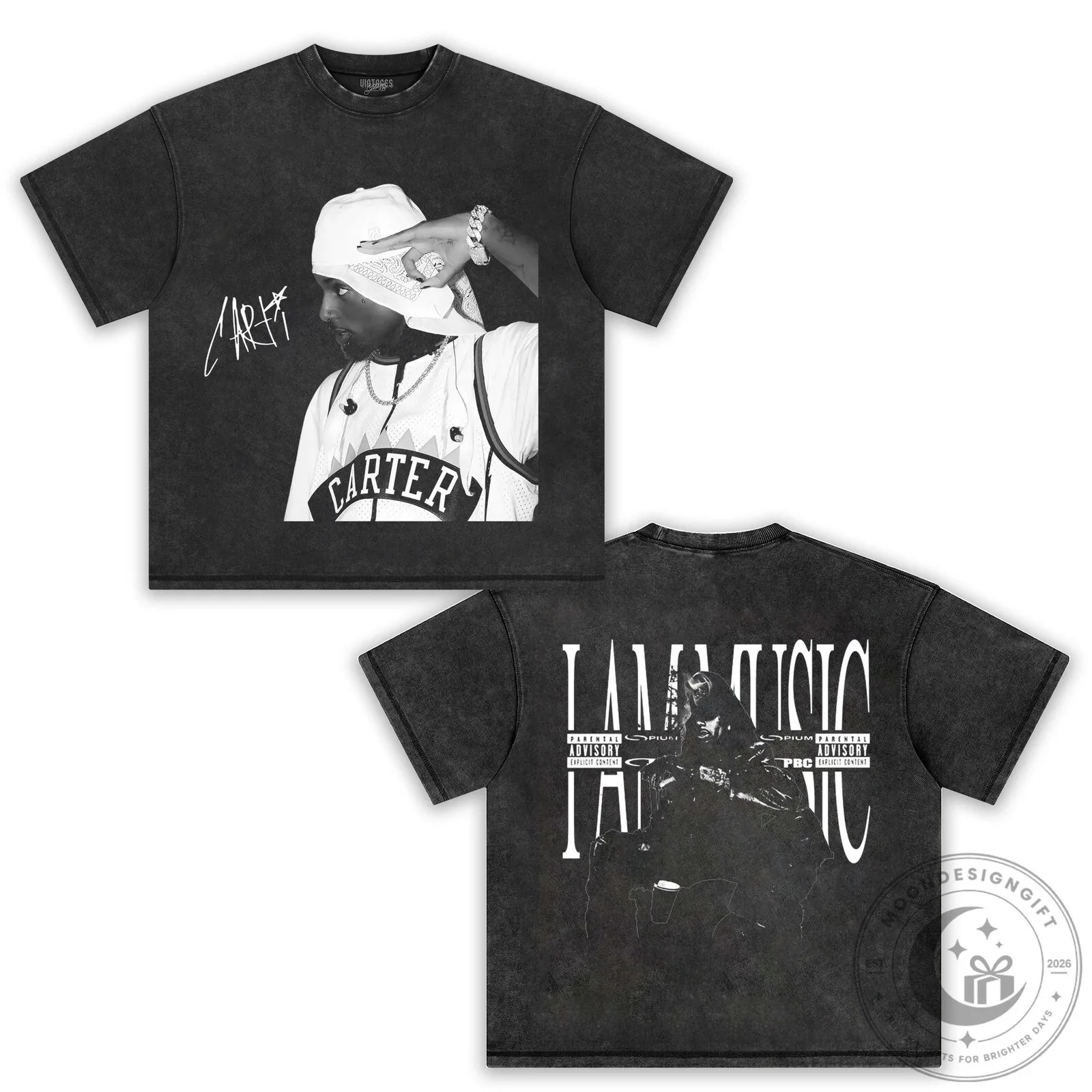 Black T-Shirt Featuring Playboi Carti's I Am Music Album Artwork 7 Black T-Shirt Featuring Playboi Carti