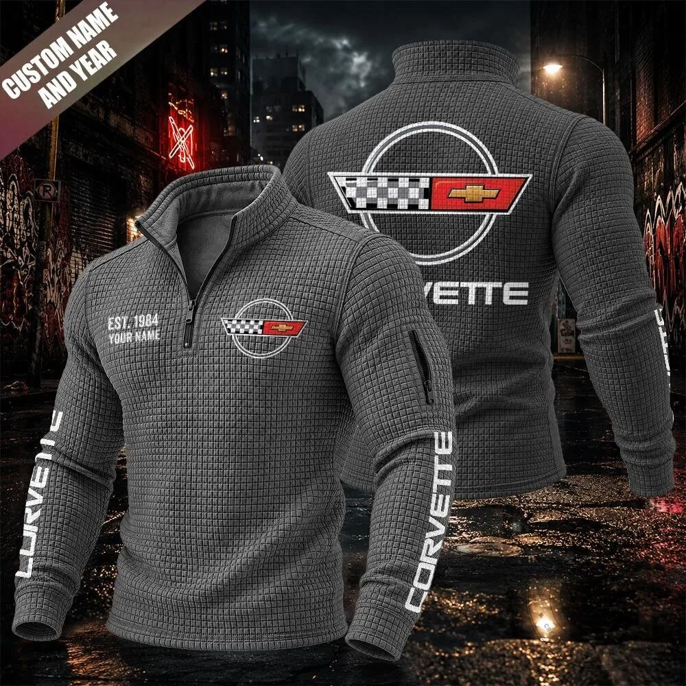 Corvette C4 Textured Grid Quarter-Zip Pullover Sweatshirt 16 Corvette C4 Textured Grid Quarter-Zip Pullover Sweatshirt