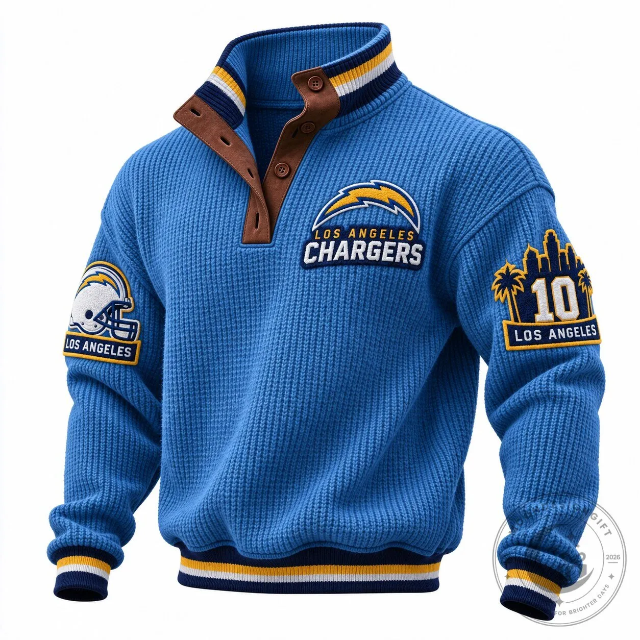 Los Angeles Chargers Blue Pullover Sweatshirt With Button-Up Stand Collar 2 Los Angeles Chargers Blue Pullover Sweatshirt With Button-Up Stand Collar