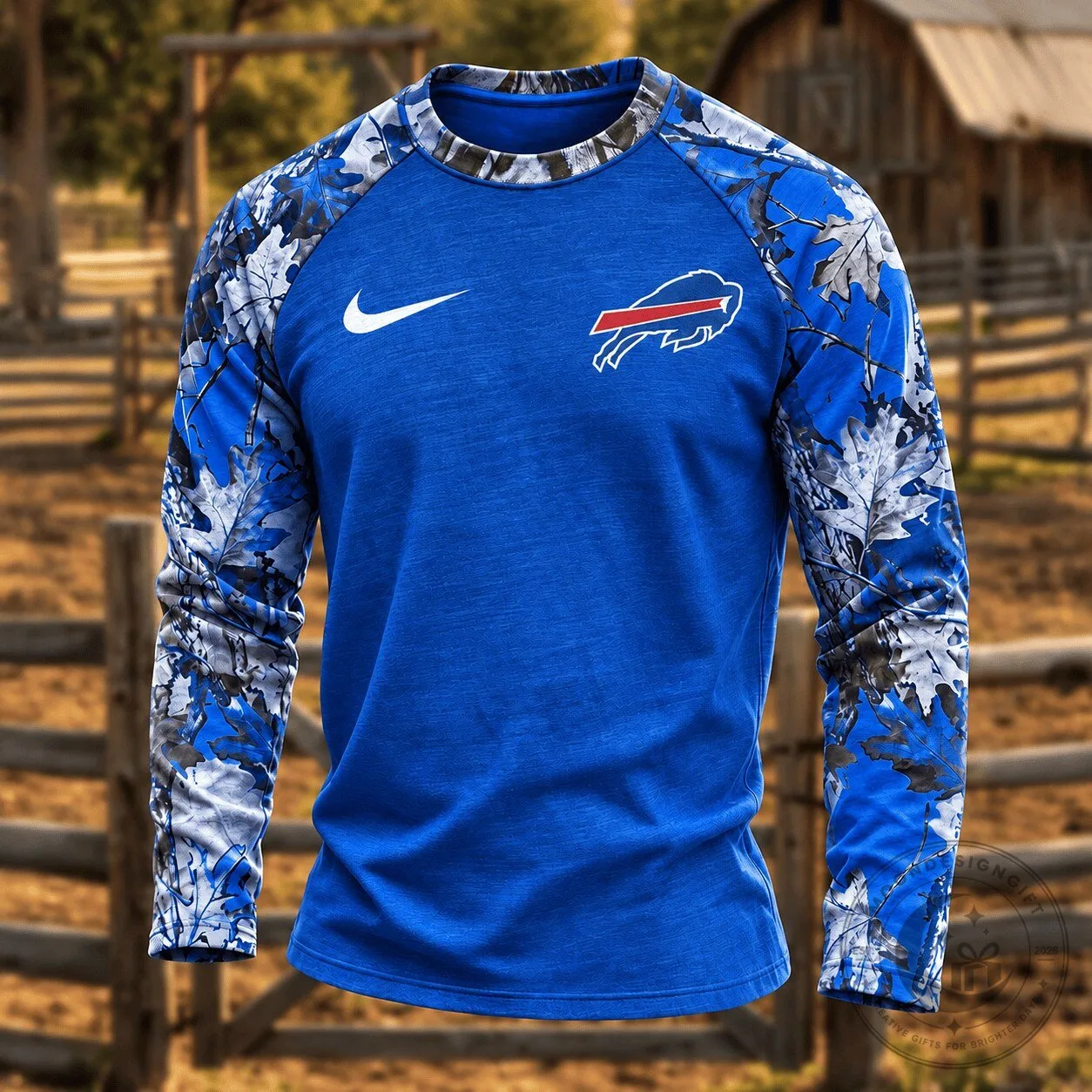 Buffalo Bills NFL Blue Camouflage Hunting Long Sleeve Shirt for Men