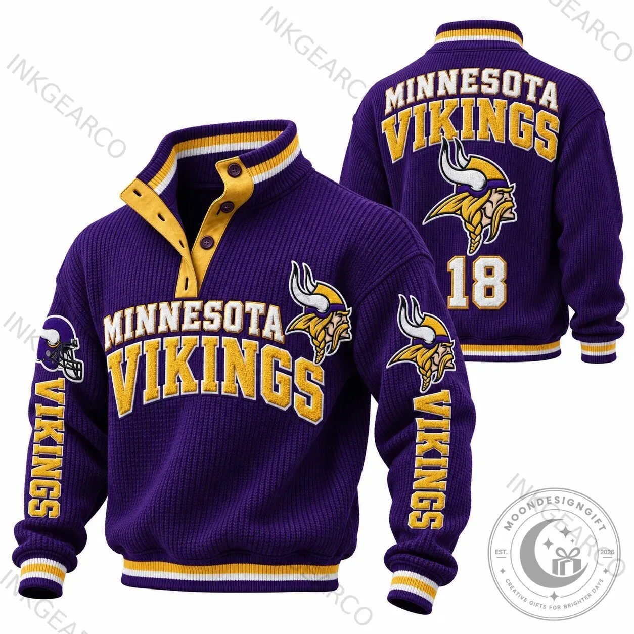 Minnesota Vikings Football Team Embroidered Pullover Sweatshirt 2 Minnesota Vikings Football Team Embroidered Pullover Sweatshirt