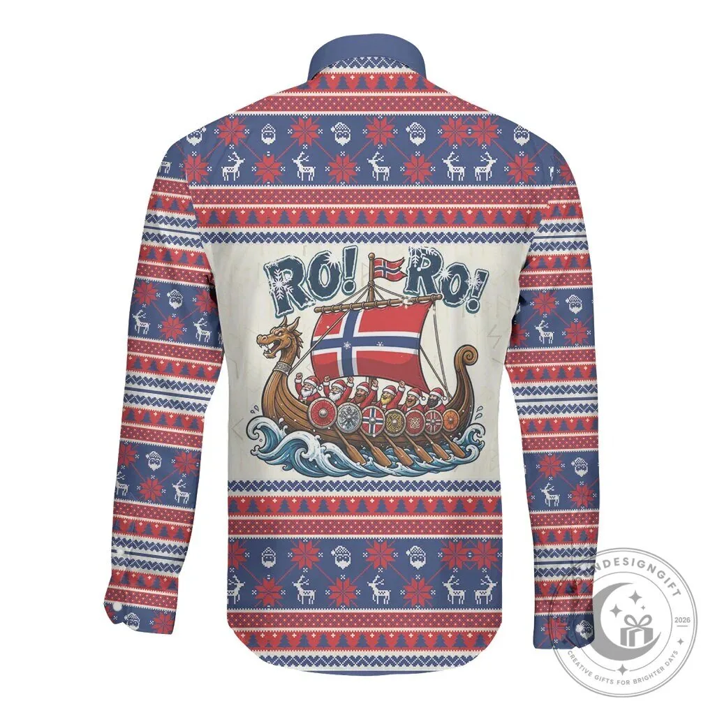 Norway Christmas Viking Ship Ro Ro Santa Claus Pattern Long-Sleeve Button Shirt 7 Norway Christmas Viking Ship Ro Ro Santa Claus Pattern Long-Sleeve Button Shirt