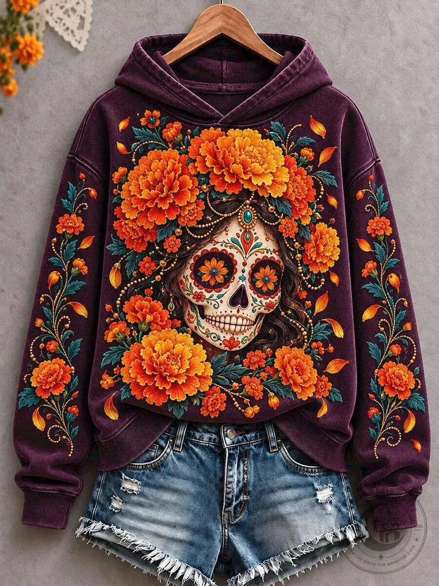 Day of the Dead Sugar Skull Floral Women's Hoodie
