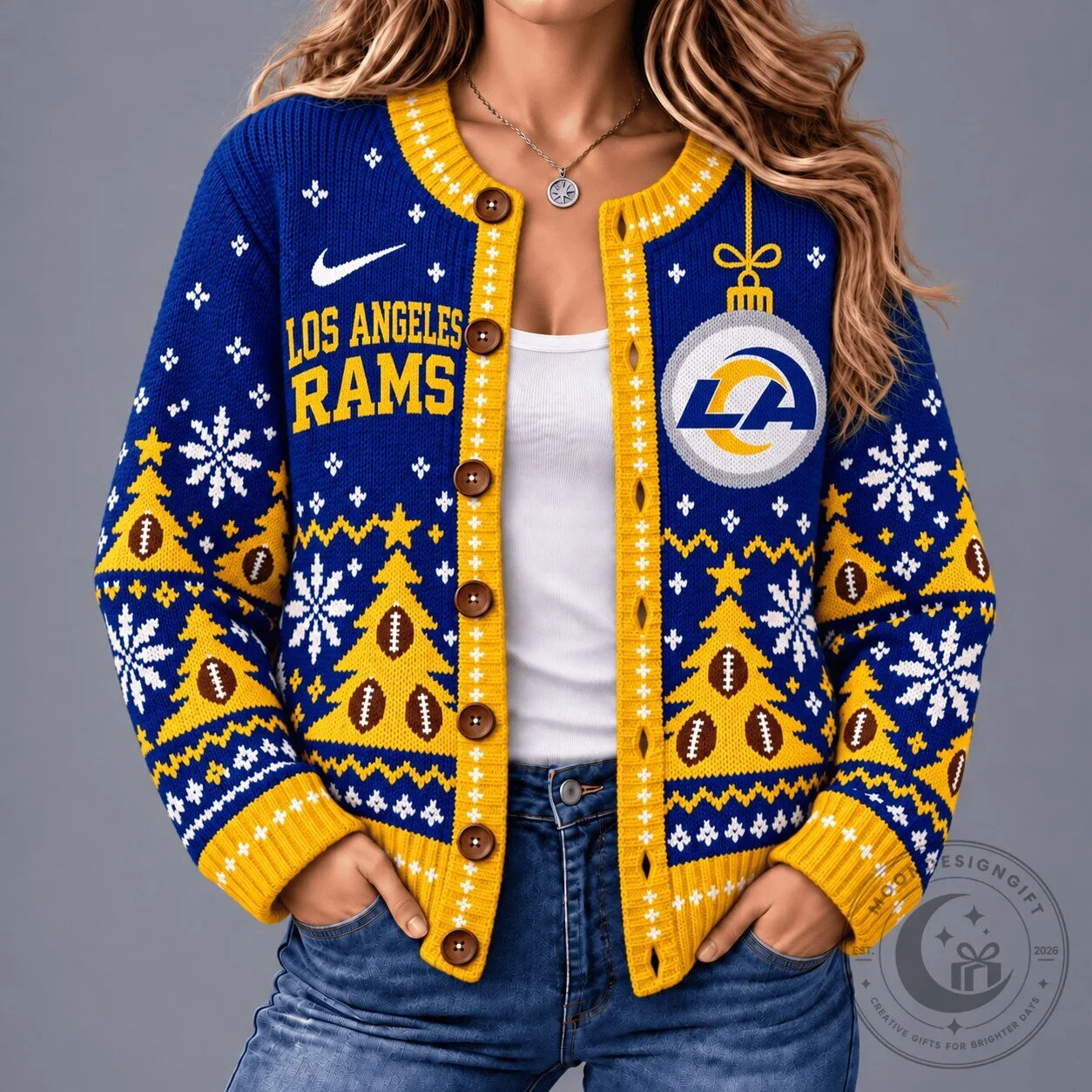 Los Angeles Rams NFL Game Day Winter Wonderland Snowflake Cardigan 1 Los Angeles Rams NFL Game Day Winter Wonderland Snowflake Cardigan