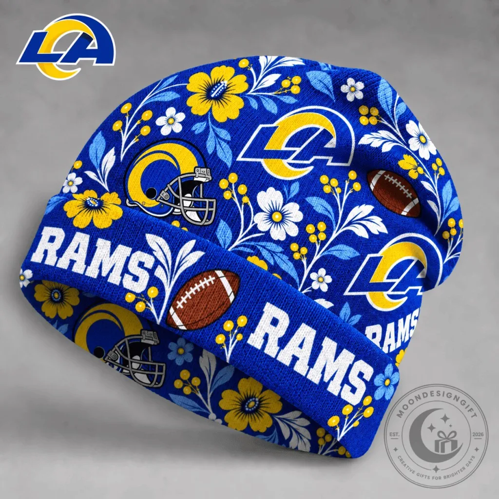 Los Angeles Rams NFL Floral Team Pride Beanie Hat for Football Fans Los Angeles Rams NFL Floral Team Pride Beanie Hat for Football Fans
