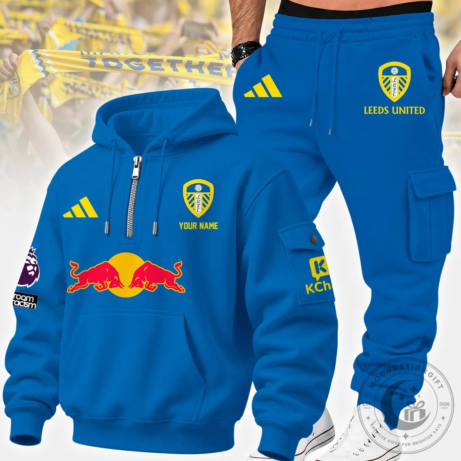 Leeds United Football Club Blue Pullover Hoodie and Sweatpants Set