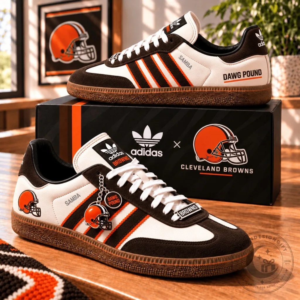 Cleveland Browns Dawg Pound Football Team Samba Low Top Sneakers Cleveland Browns Dawg Pound Football Team Samba Low Top Sneakers