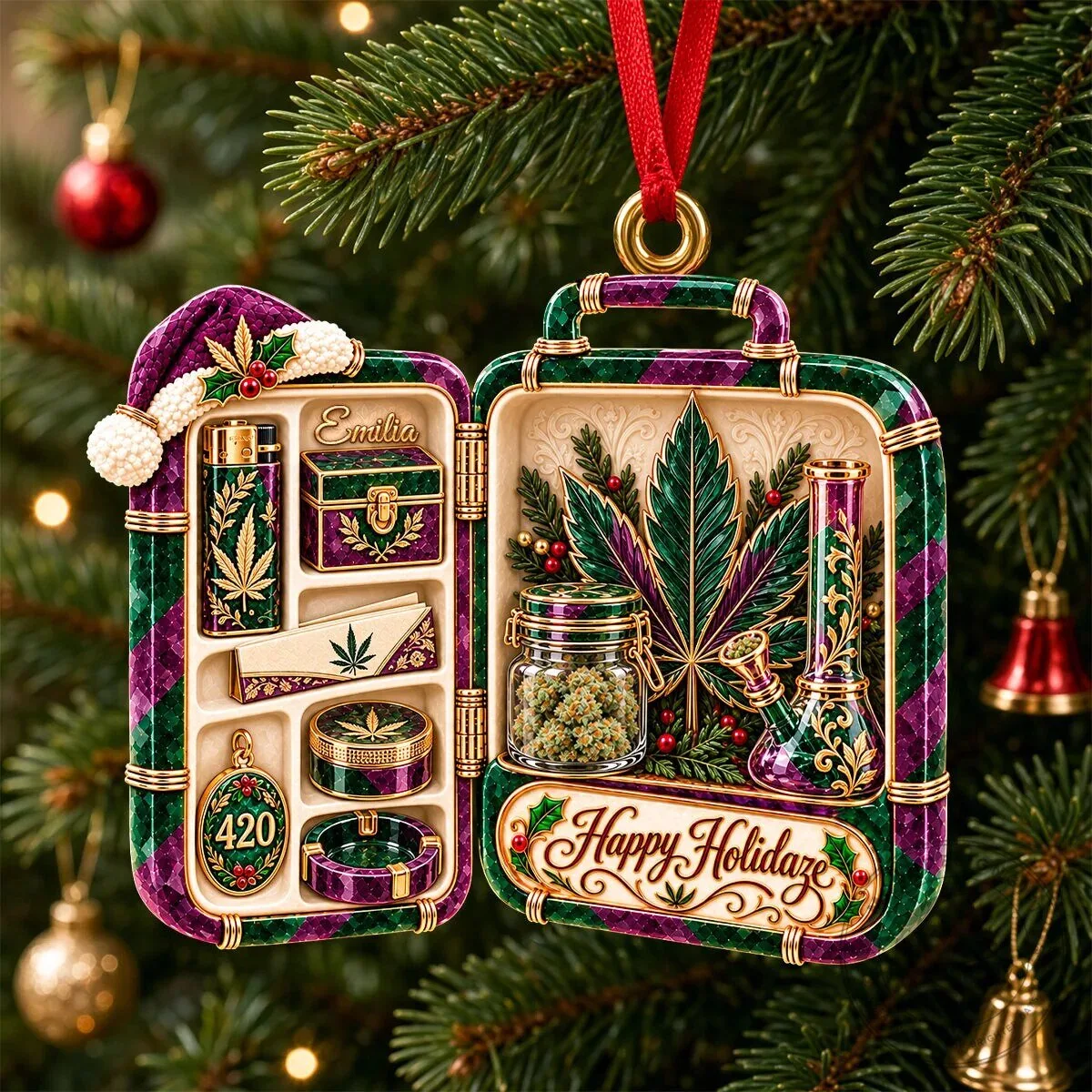 Happy Holidaze Cannabis Leaf Stoner Lifestyle Christmas Tree Ornament