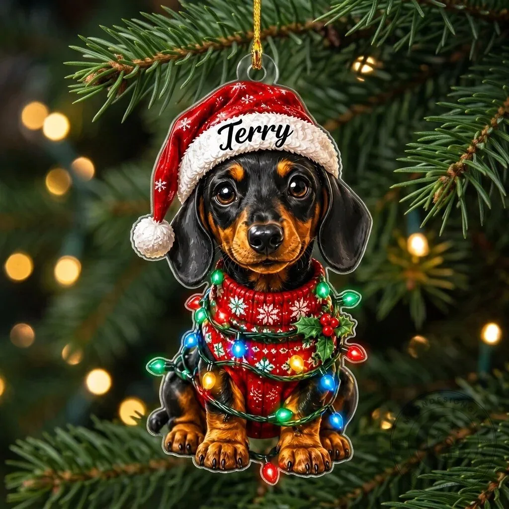 Personalized Dachshund Puppy Dog Christmas Tree Ornament with Custom Name