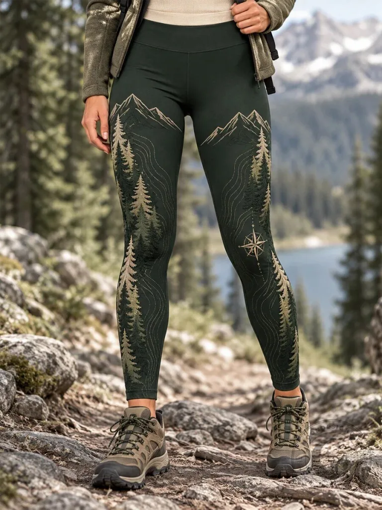 Women's Forest Mountain Compass Outdoor Adventure Hiking Leggings