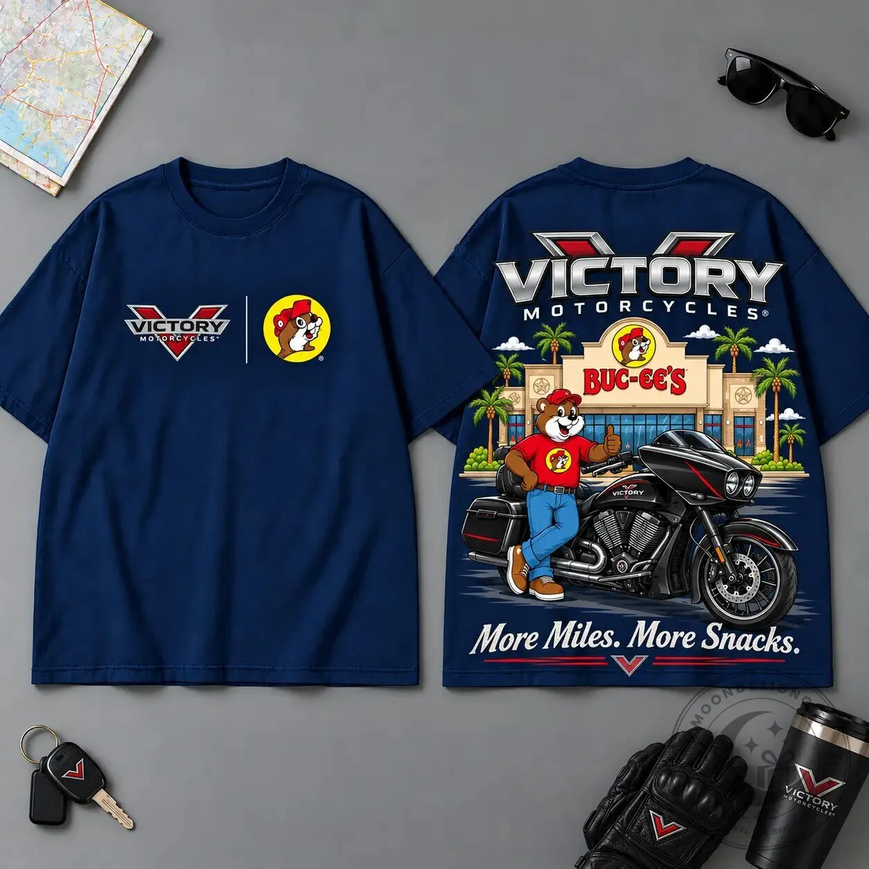 Buc-ee's Victory Motorcycles More Miles More Snacks T-Shirt