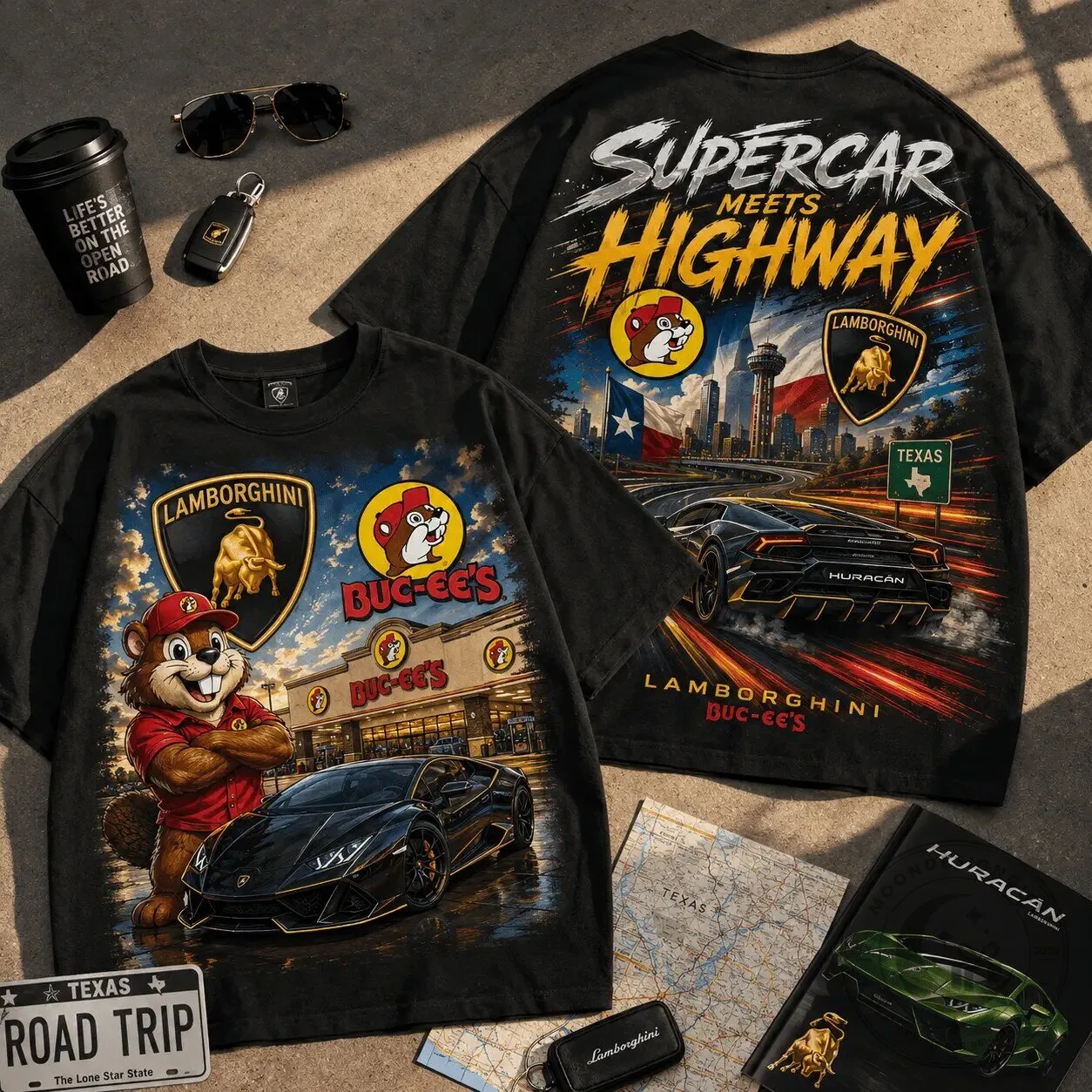 Buc-ee's Lamborghini Huracan Supercar Highway Adventure T-Shirt