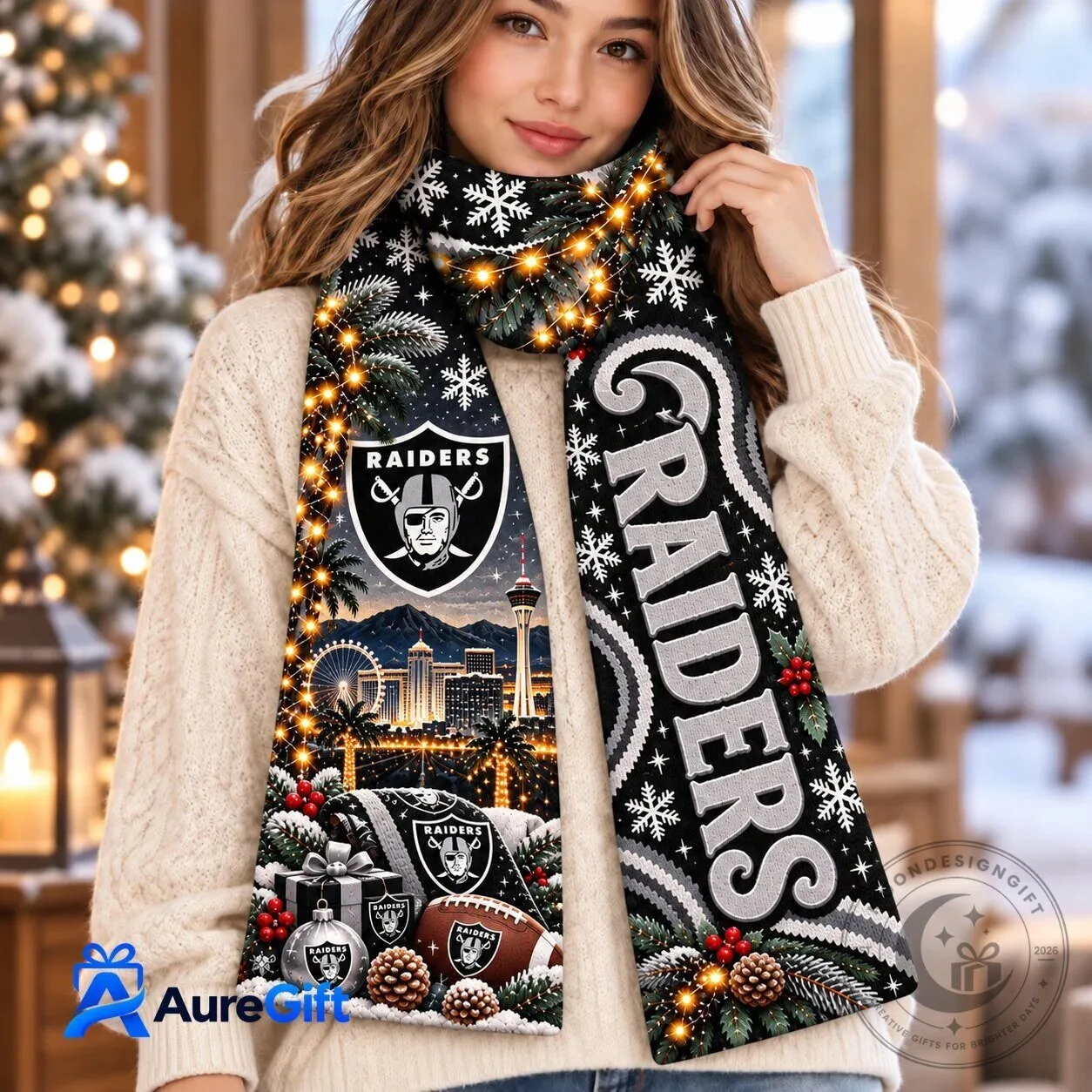 Las Vegas Raiders NFL Christmas Holiday Winter Personalized Scarf for Fan