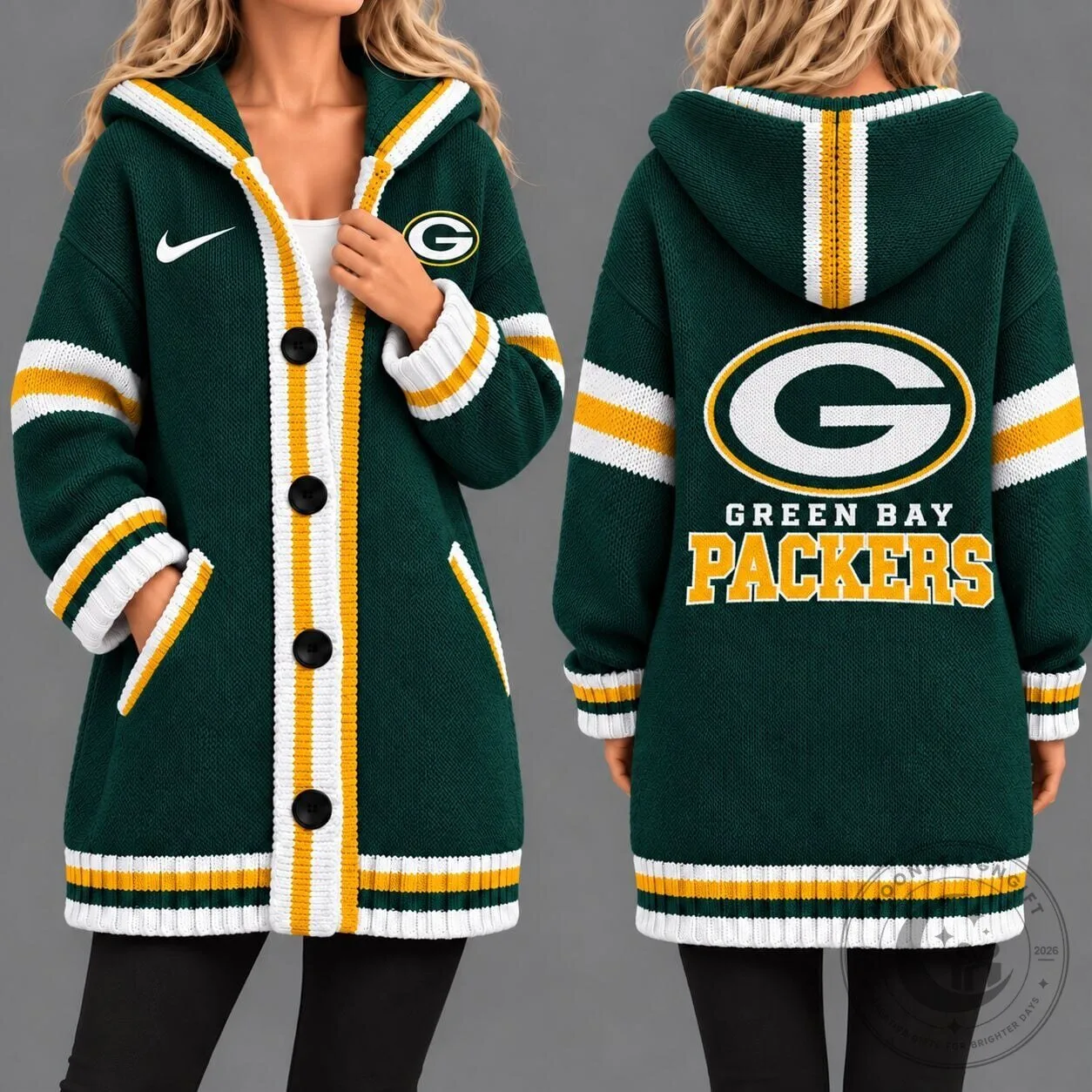 Green Bay Packers NFL Game Day Oversized Cardigan Hoodie for Women