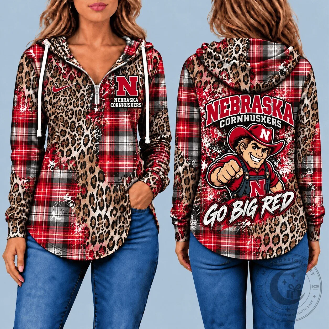 Nebraska Cornhuskers Leopard Plaid Full-Zip Hoodie